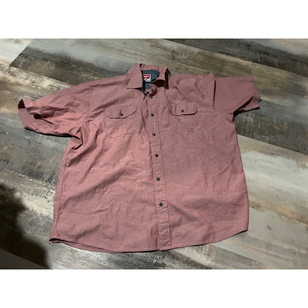 Wrangler Comfort Flex Mens 2XL Red Short Sleeve Button Down Shirt Stretch Pocket